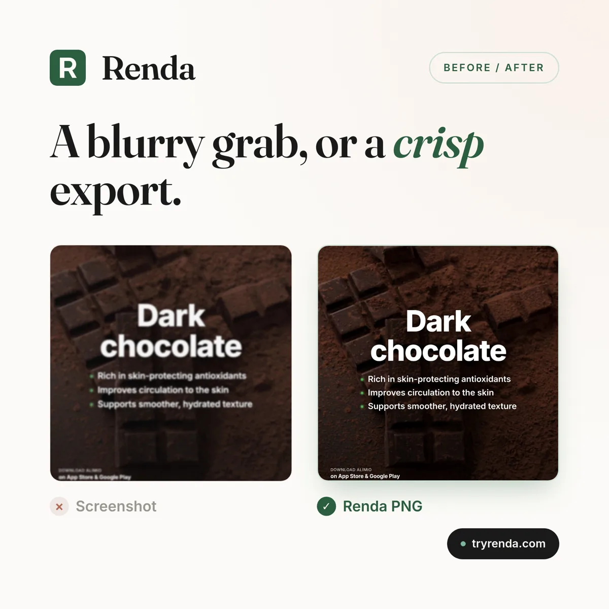 Screenshot versus Renda PNG export quality
